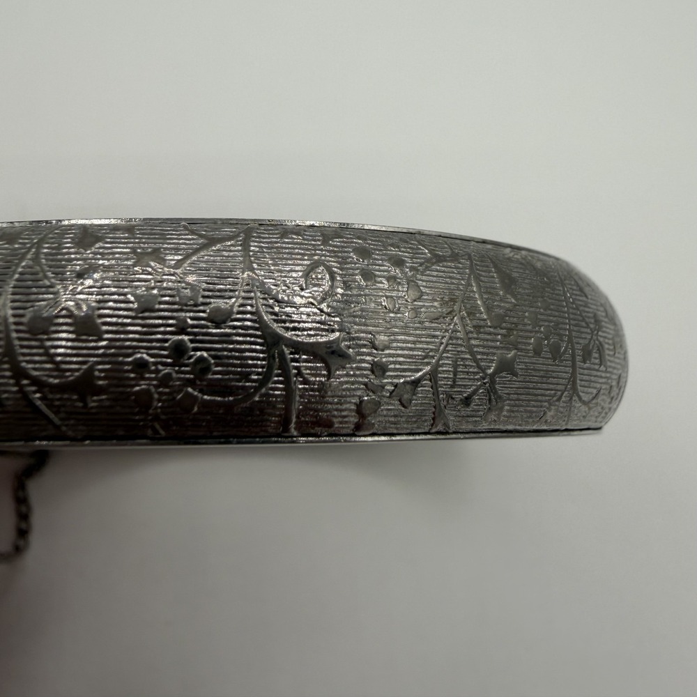 Hinged Bangle Bracelet Vintage Silver Tone‎ Floral Etched